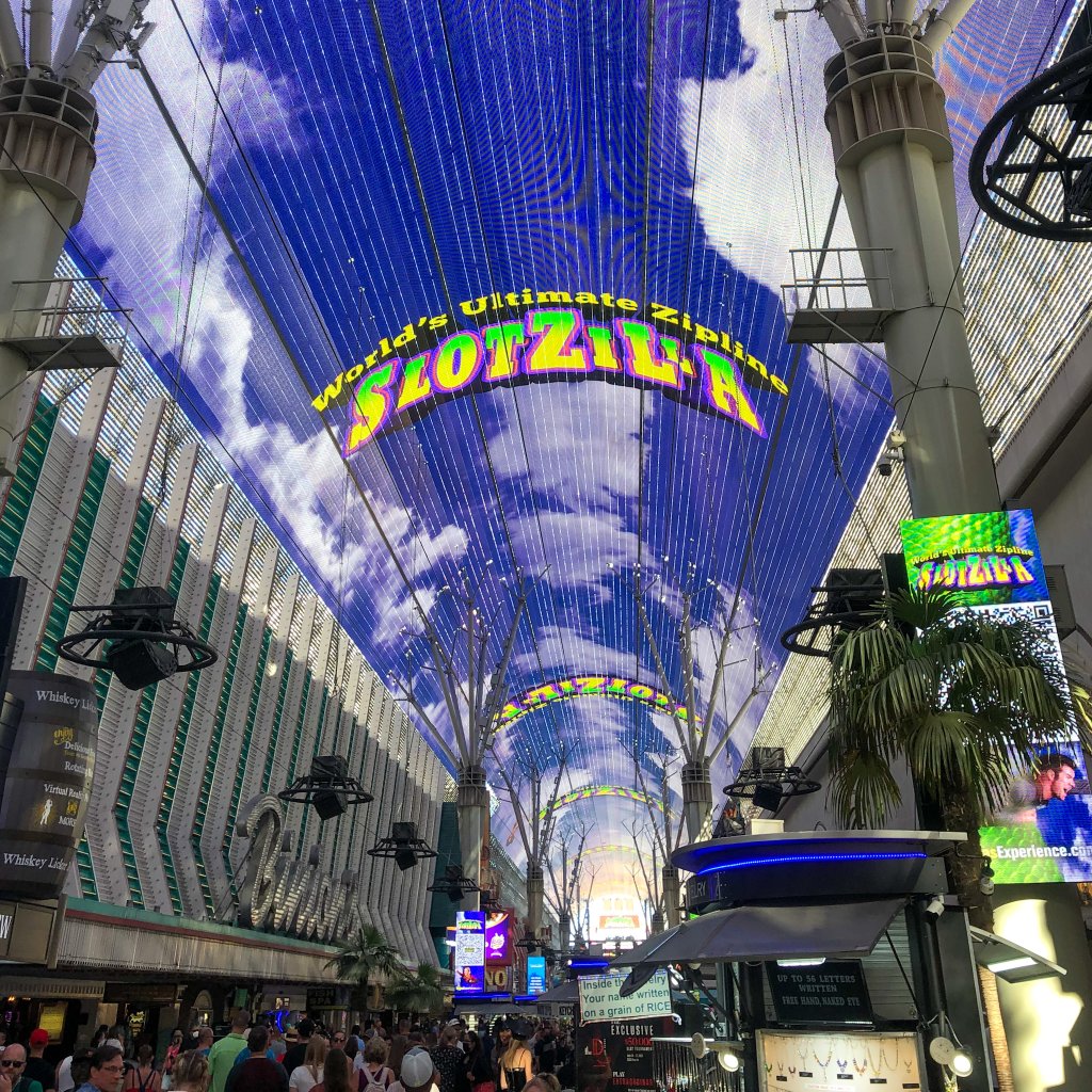 a picture of Fremont street in Las Vegas that says 