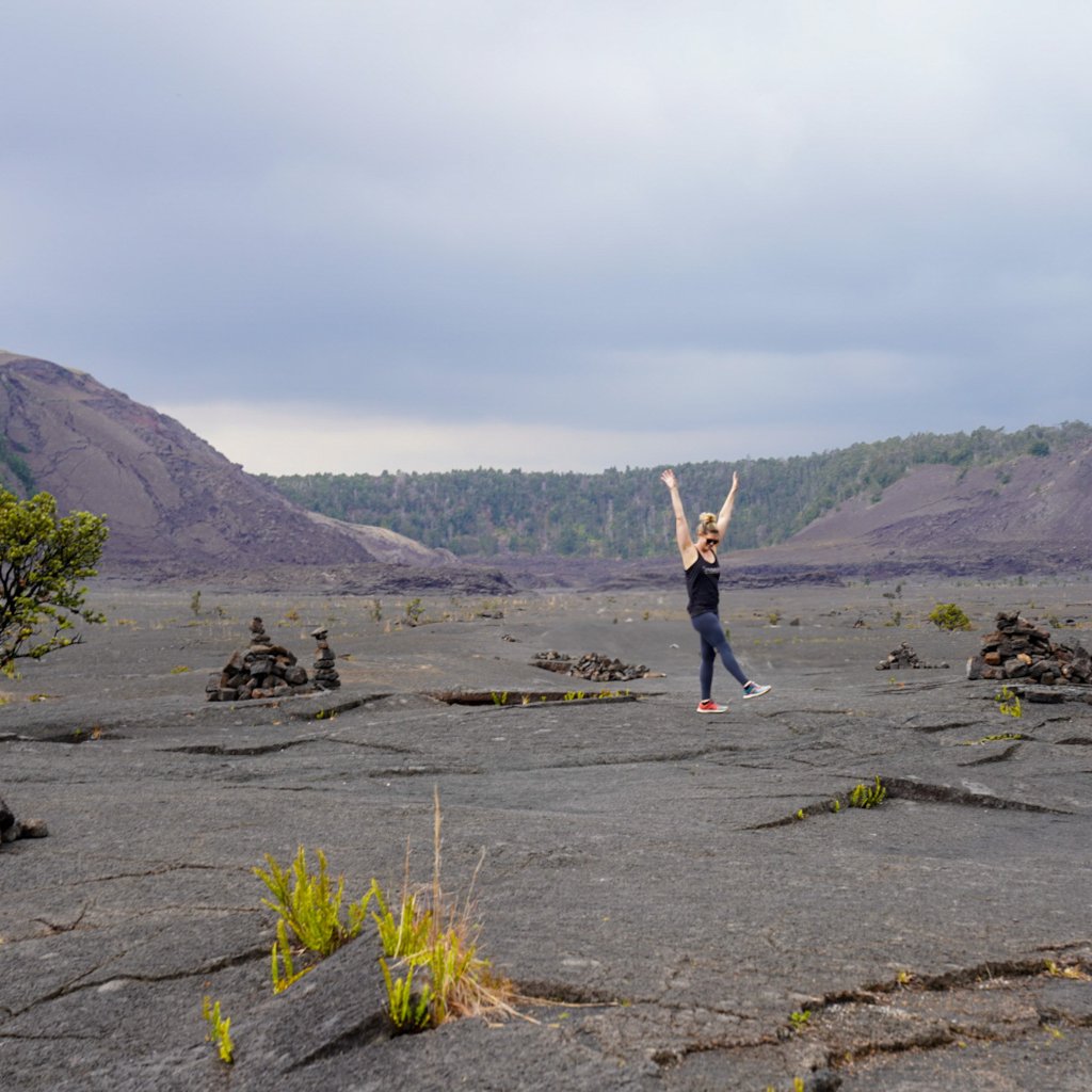 a woman in a volcano at Hawaii Volcanoes National Park