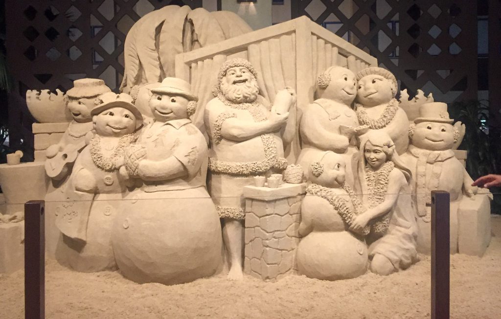 sand sculptures in a winter wonderland scene