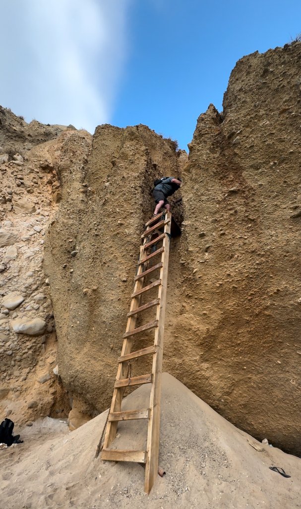 a ladder going to a beach