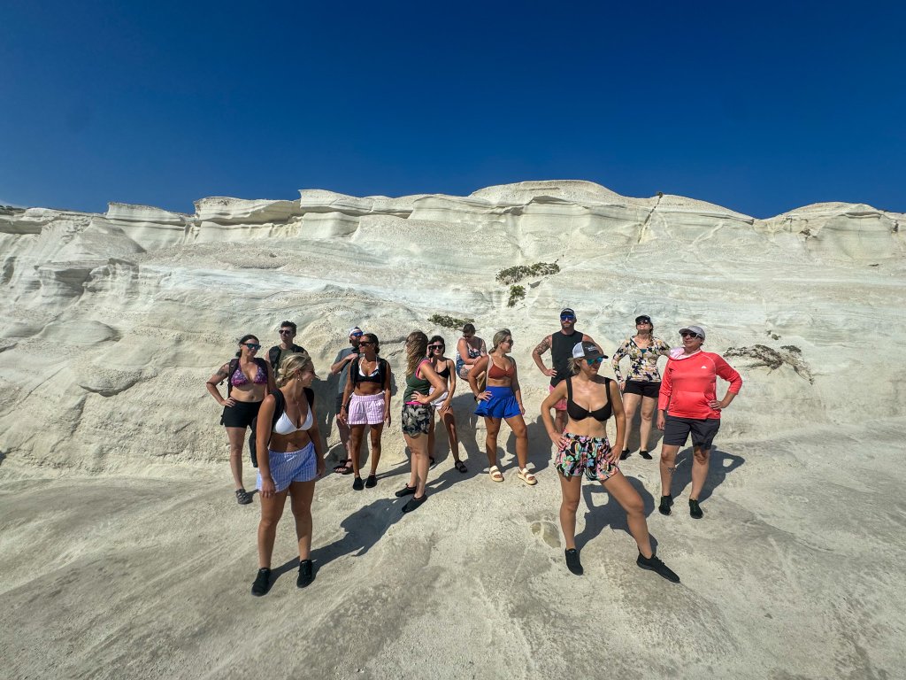 standing on Sarakiniko beach